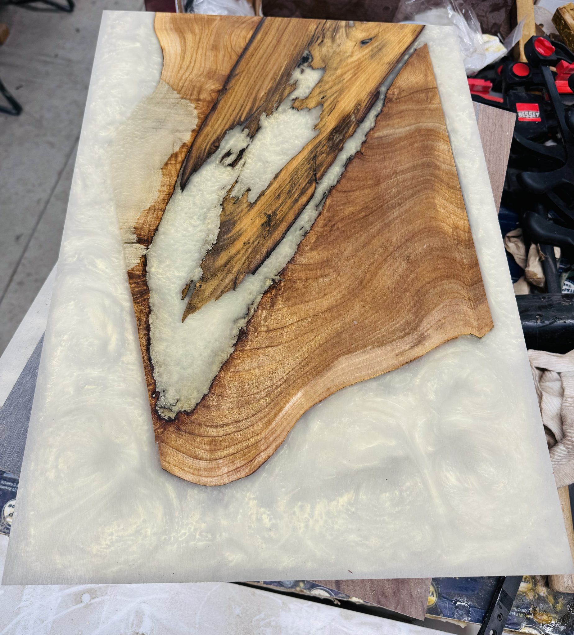 Live edge slab with epoxy river