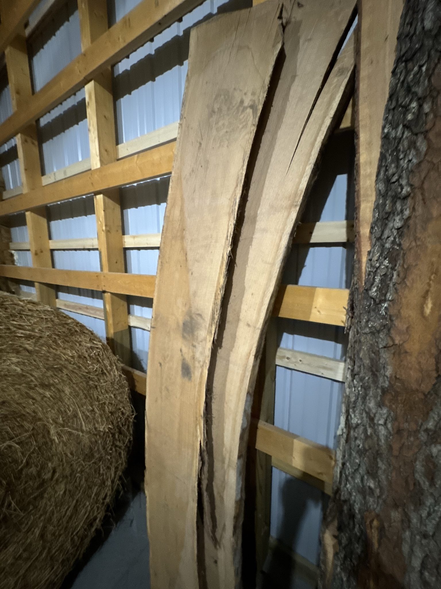 Live edge slabs in storage rack