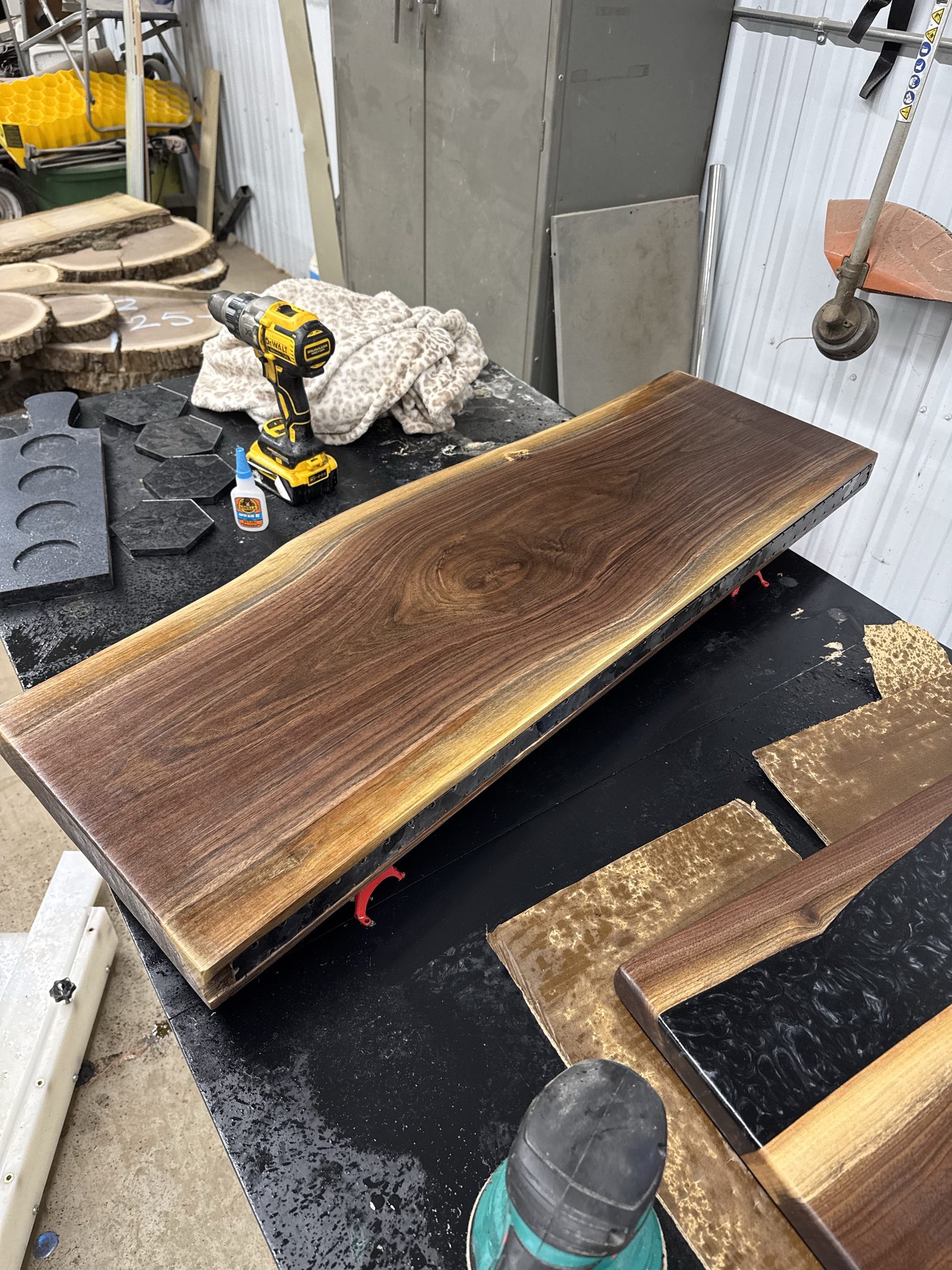 Walnut table with steel base