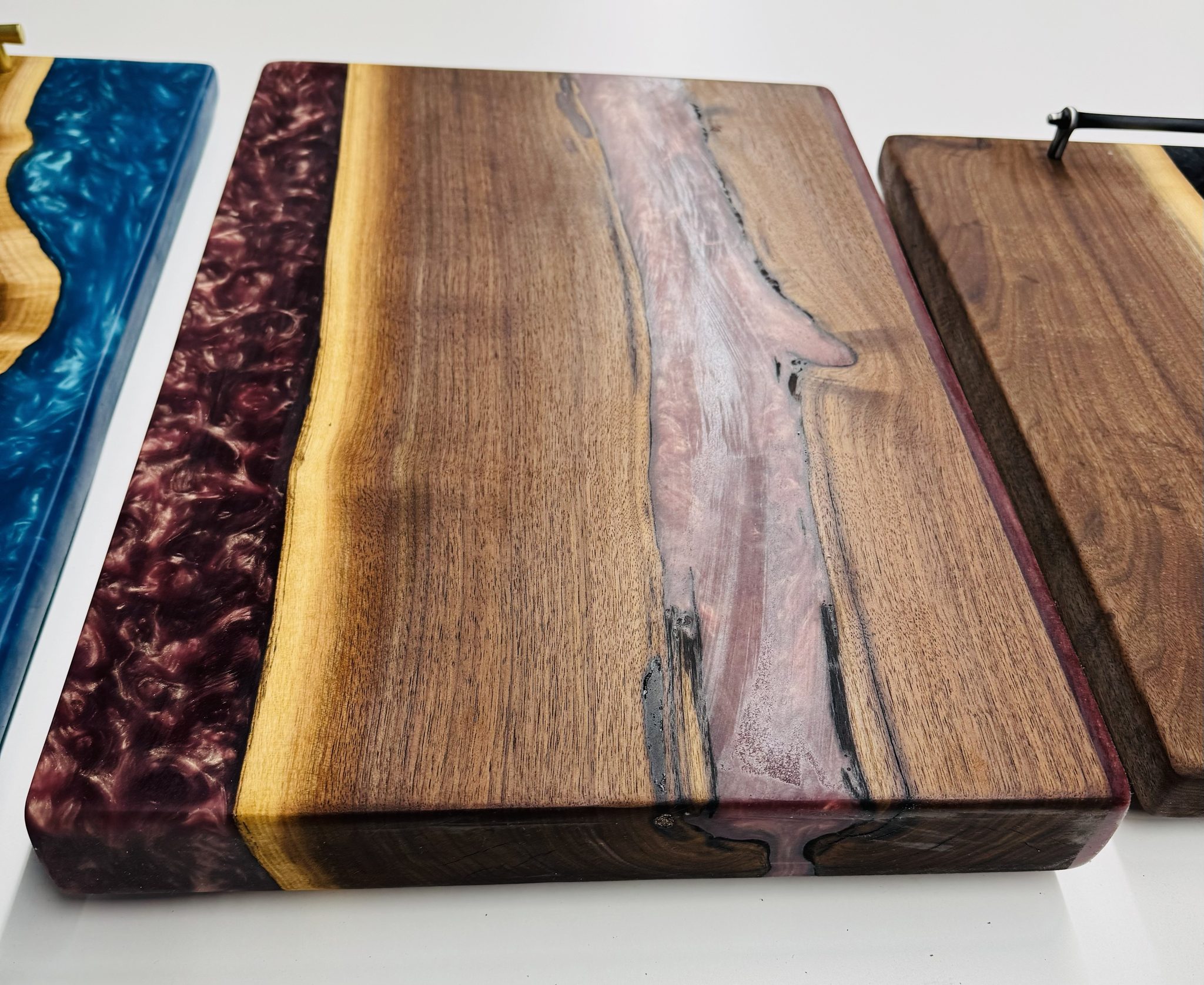 Serving board with burgundy epoxy