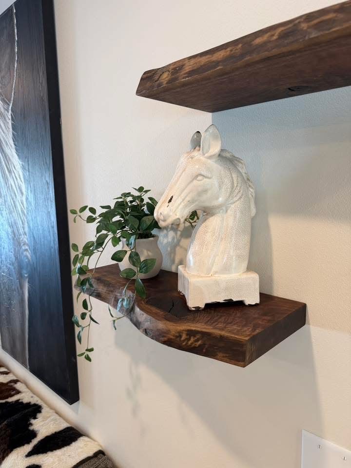 Live edge floating wall shelves